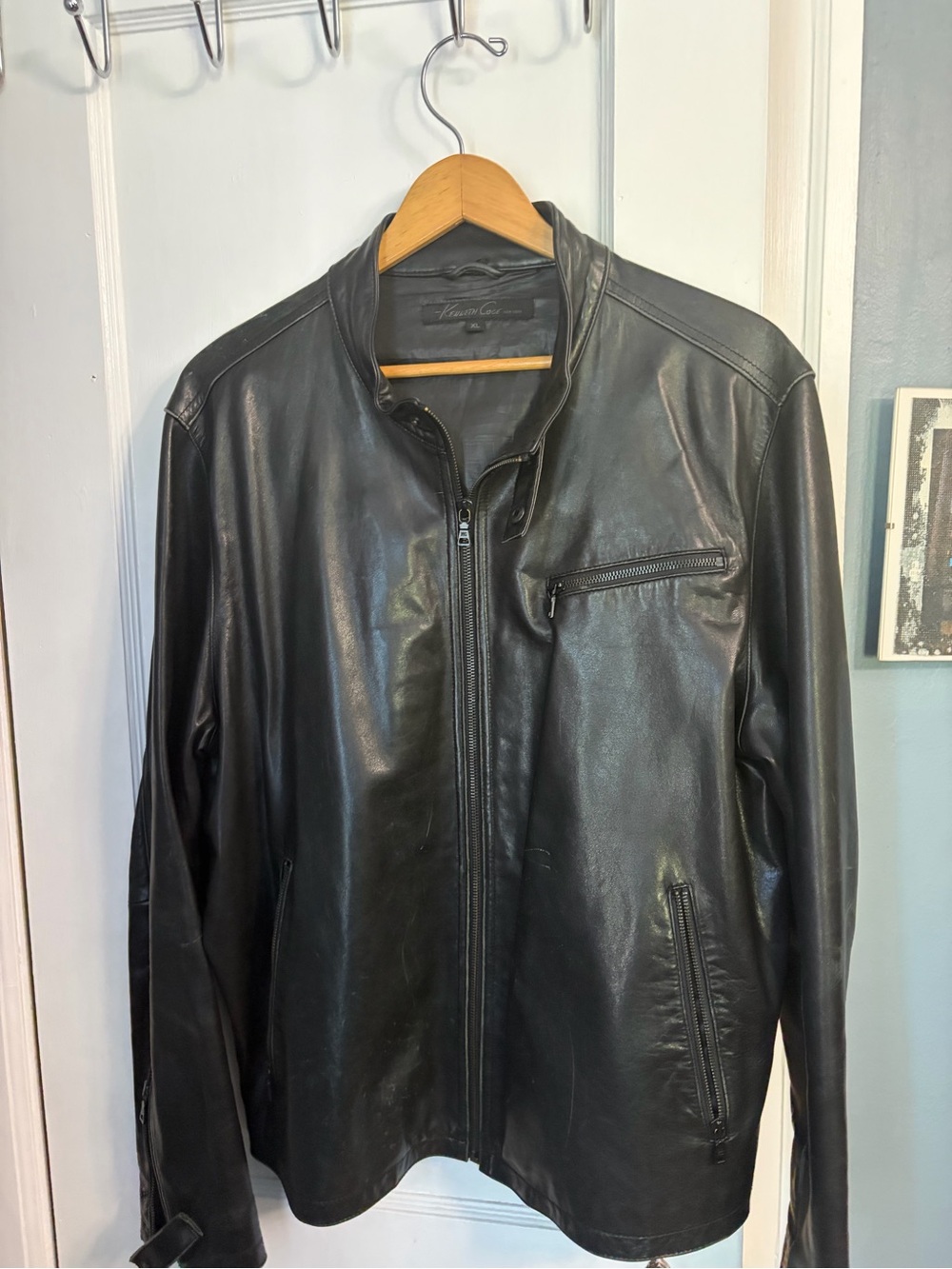 Kenneth Cole New York Black Leather Bomber Jacket